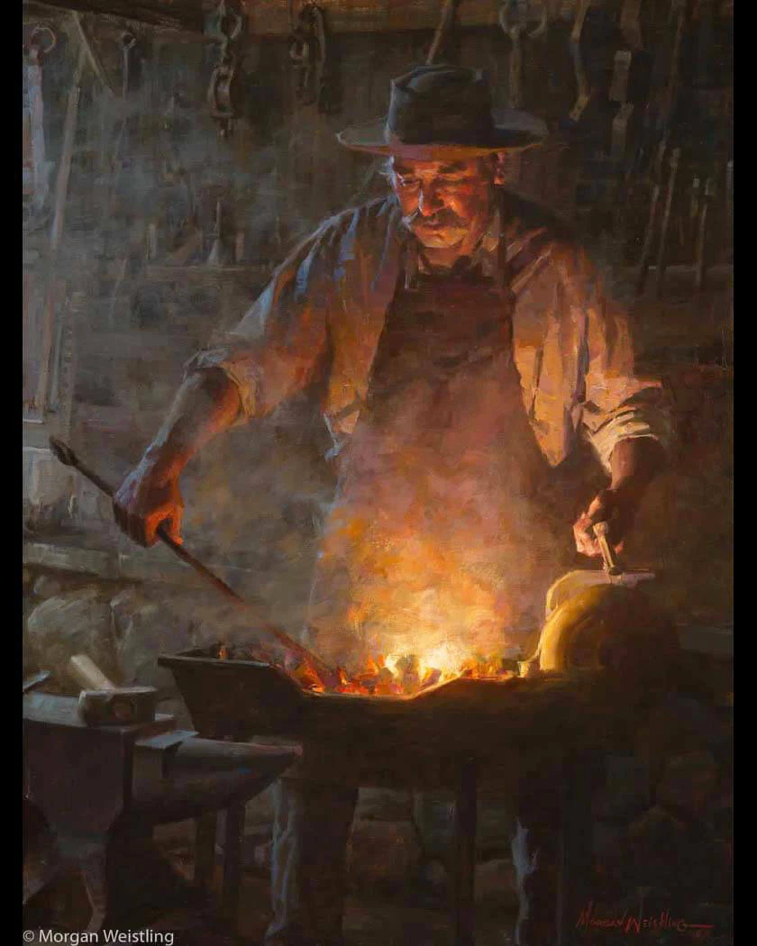 A Blacksmith at work in his shop